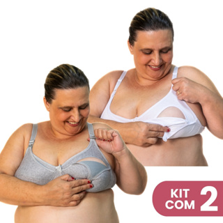 Kit 2 Sutiãs Cotton Liso Amamentação Plus Size Maternidade Confortável Básico Abertura Fácil em Oferta na Shopee