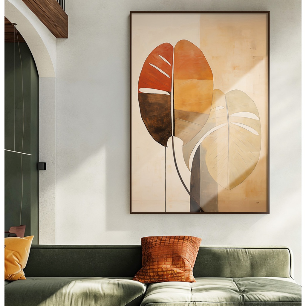 Quadro Folhagem Com Moldura E Vidro Quadro Abstrato Para Sala Grande Quadro Decorativo Costela Adão