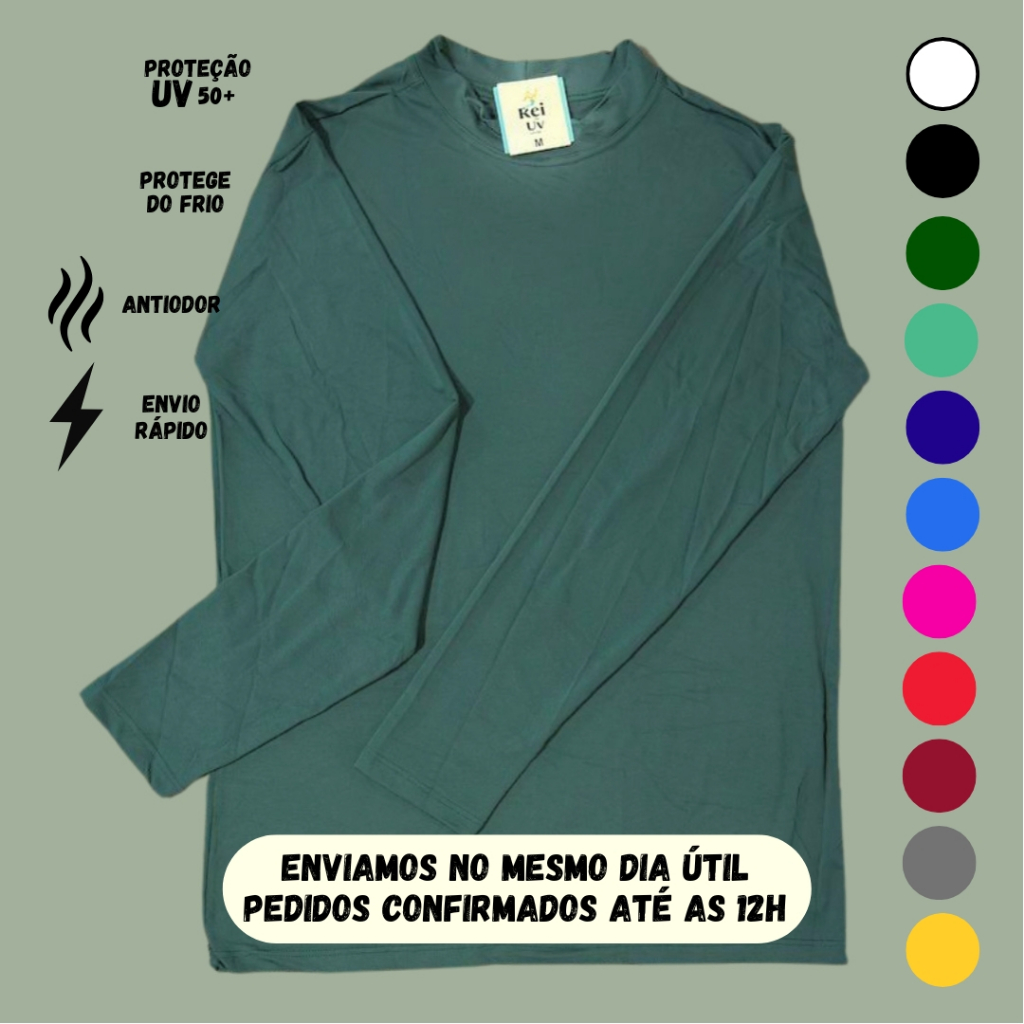 Camisa Adulta Proteção Solar 10 Cores  Uv+50 Camiseta Segunda Pele Moda Praia Promoção Premium Do P Ao XG