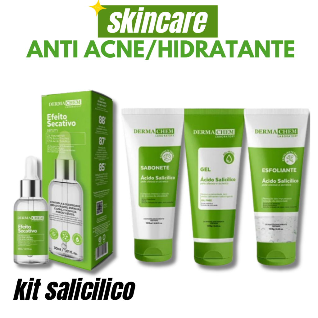 Kit Skincare Salicílico Anti Oleosidade e Acne + Sérum Secativo Dermachem em Oferta na Shopee
