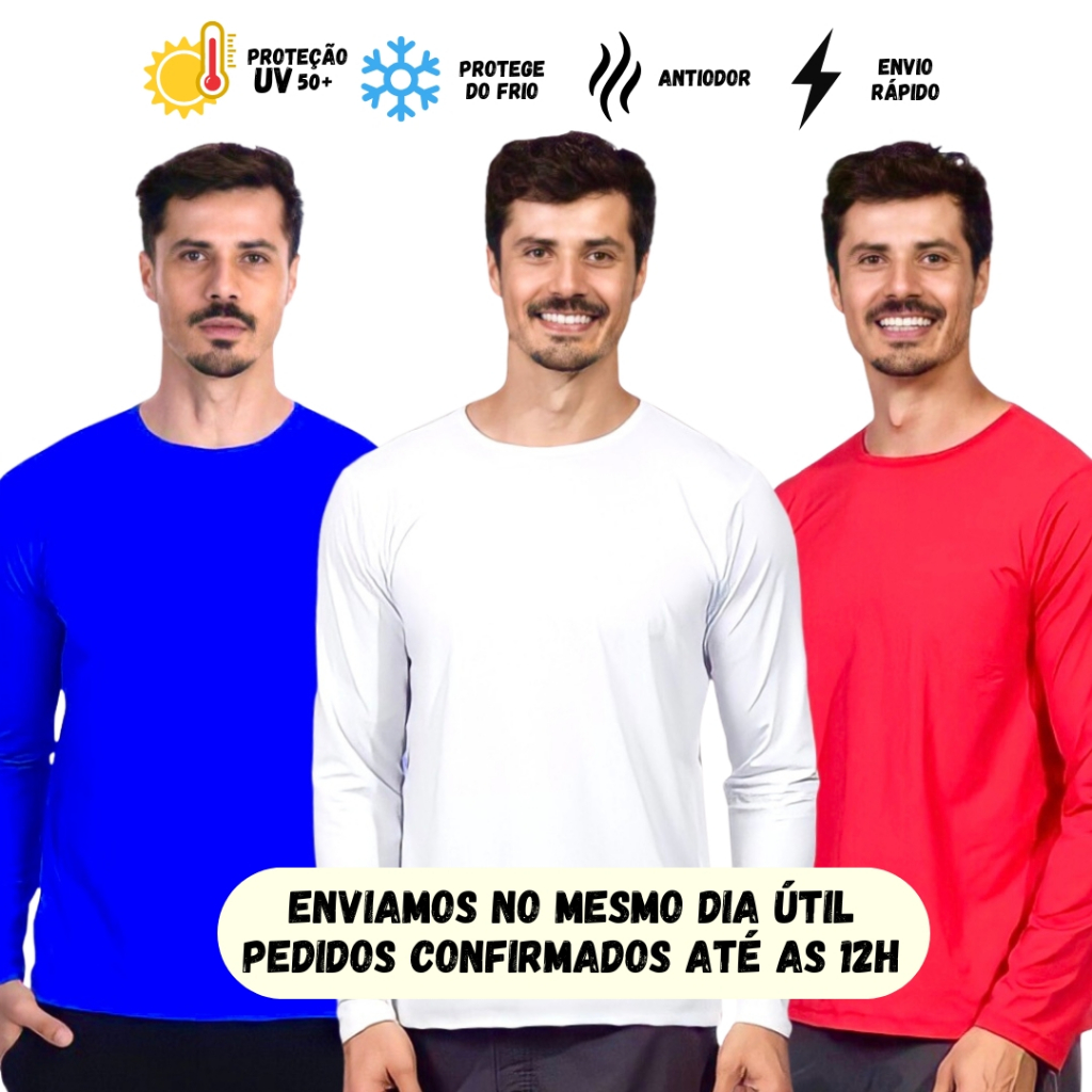 Camisa Proteção Solar Uv+50 Camiseta Segunda Pele Térmica Promoção Premium Várias Cores Do P Ao XG