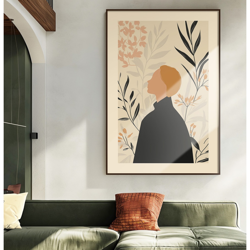 Quadro Abstrato Folhagem Com Moldura Quadro Decorativo Sala Grande Quadro Minimalista Homem Jardim