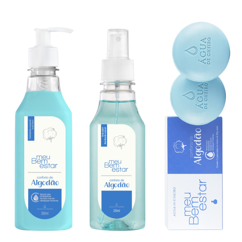 MEU BEM ESTAR CONFORTO DE ALGODÃO HIDRATANTE BODY SPLASH SABONETE ÁGUA DE CHEIRO