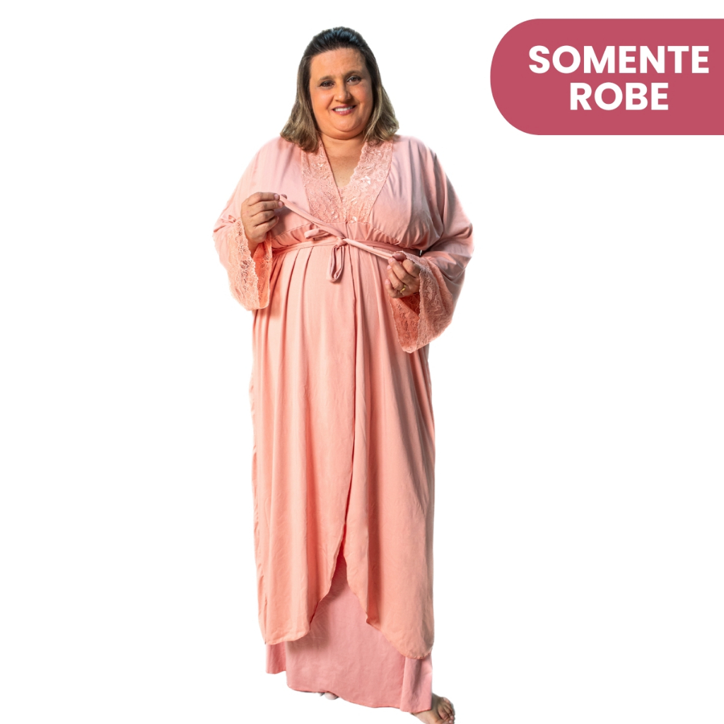 Robe Plus Size Longo Feminino Com Faixa Para Gestante Maternidade Pós Parto de Dormir e Banho