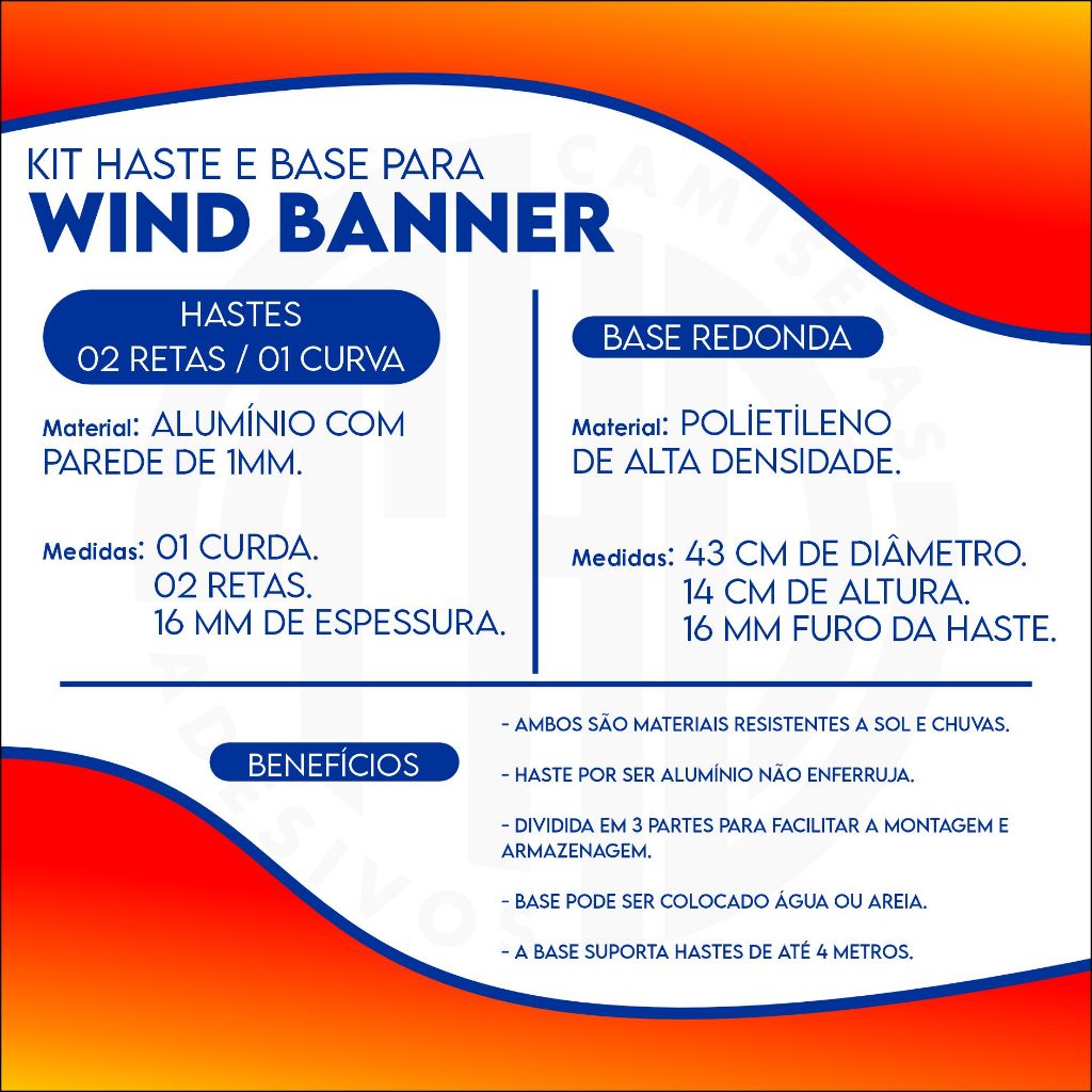 Kit Haste + Base Para Wind Banner Flyflag 2m -SEM TECIDO-