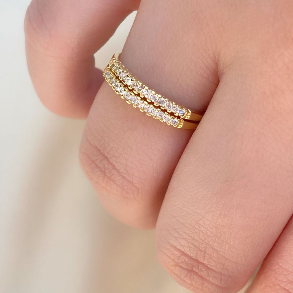 Dois Anéis Aparadores Meia Aliança Alta Camada De Ouro Com Garantia