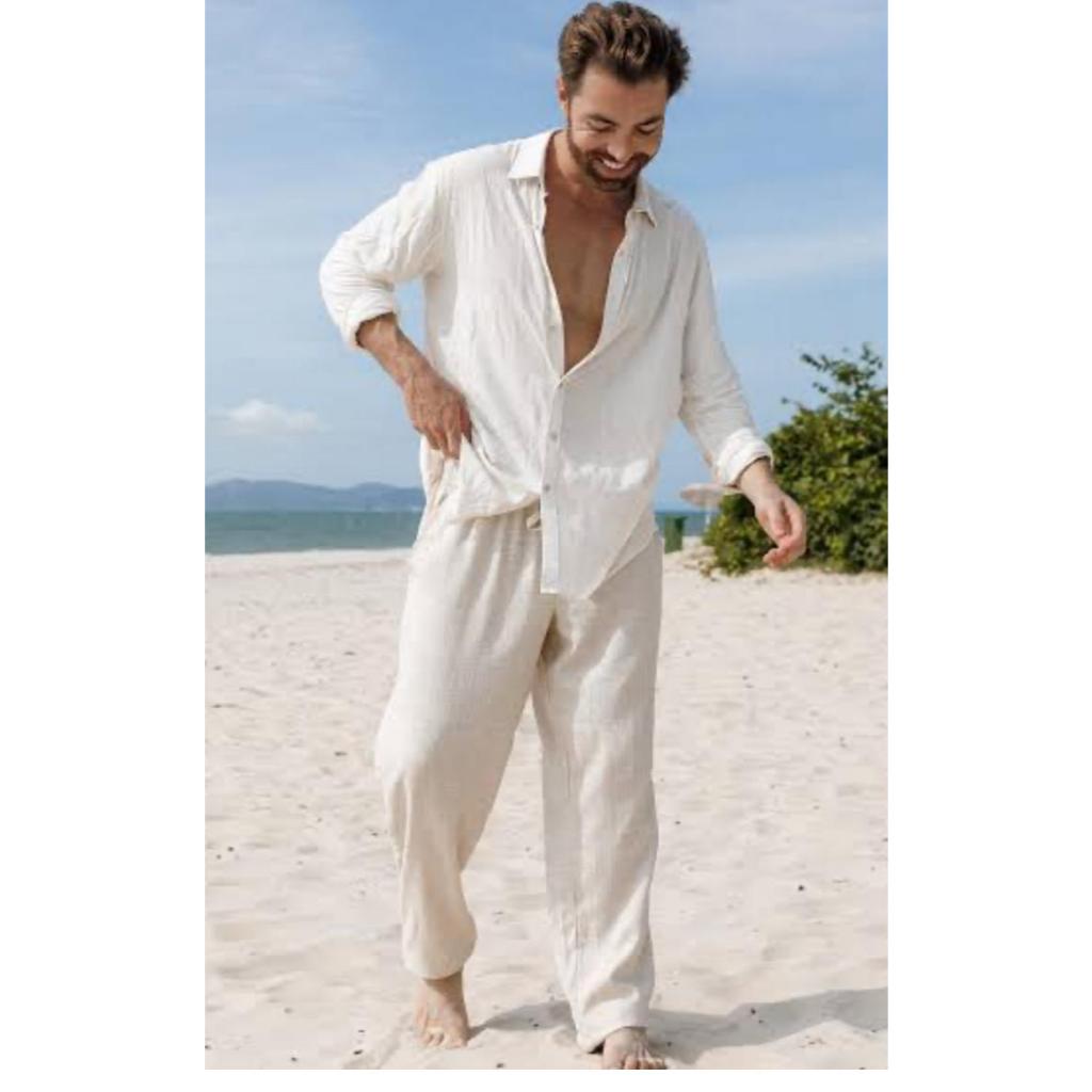 Calça Masculina Linho Bolsos Premium Casual Leve Sofisticada Praia Yoga Social em Oferta na Shopee