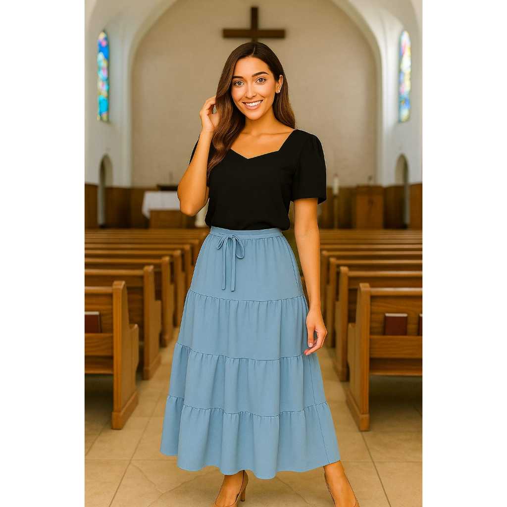 Saia Duna Três Marias Longa Evangelica Com Elastico na Cintura em Oferta na Shopee