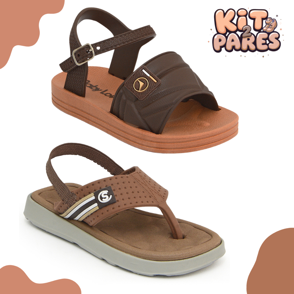 Kit 2 pares sandália e chinelo infantil meninos verao confortável macio em Oferta na Shopee