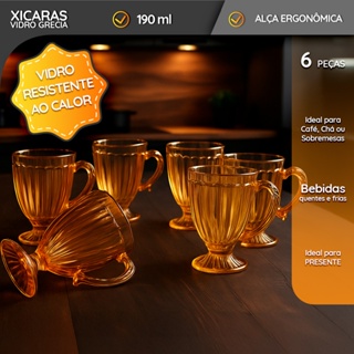Kit 6 Xícaras Café Chá Cappuccino Vidro 190ml Grécia Design Retrô em Oferta na Shopee