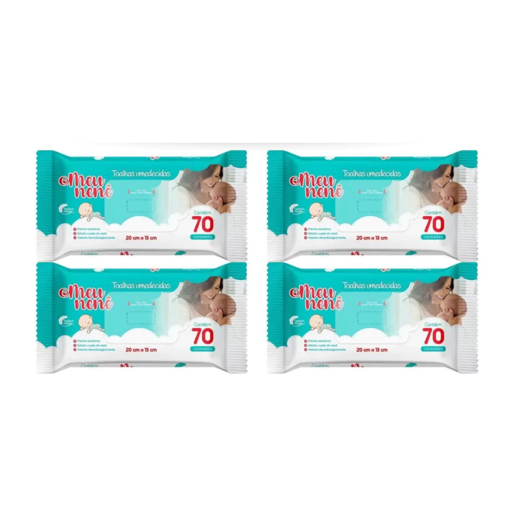 Kit 4 Toalha Umedecida Meu Nenê Com 70 Unidades