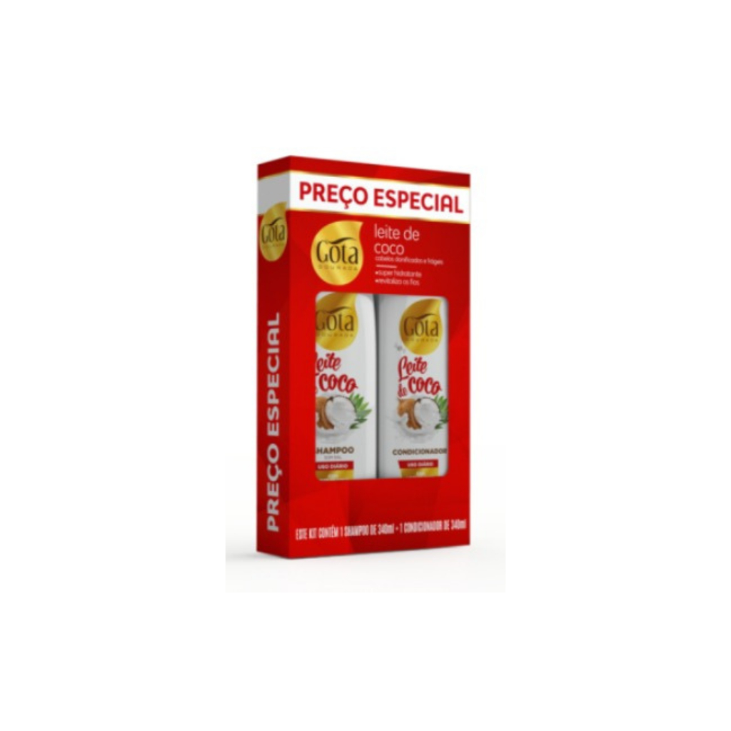 Kit Leite de Coco Shampoo e condicionador Uso Diário Gota Dourada 340ml