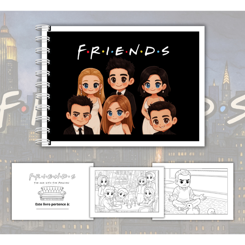 Livro para Colorir Inspirado na Série Friends Capa Dura 50 Folhas 180g Acompanha Acetato