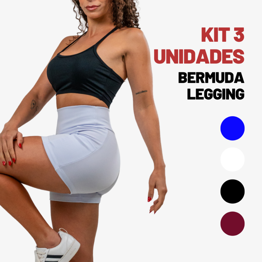 Kit3 Bermuda Legging  Feminina pra Atletismo Corrida Academia Short Antiassadura 2 Bolso p/ Celular