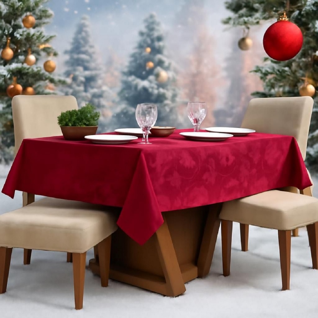 Toalha de Mesa Natal Retangular 8 Lugares Luxo Cozinha Sala de Jantar varias Cores
