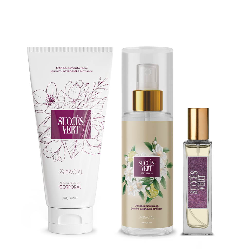 Kit Succès Vert Creme Hidratante 200g Body Splash 200ml e Perfume 30ml by Primacial