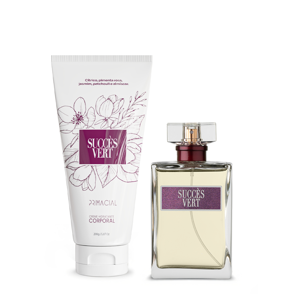 KIT PERFUME FEMININO SUCCES VERT 100ML + CREME HIDRATANTE 200G - PRIMACIAL PERFUME CITRICO FLORAL