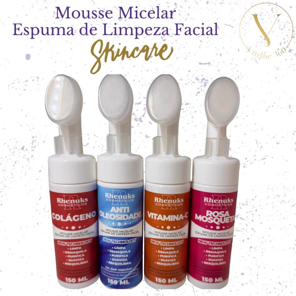 Mousse de Limpeza Facial Rhenuks 150ml | Espuma Micelar com Escova – 4 Variações para Skincare