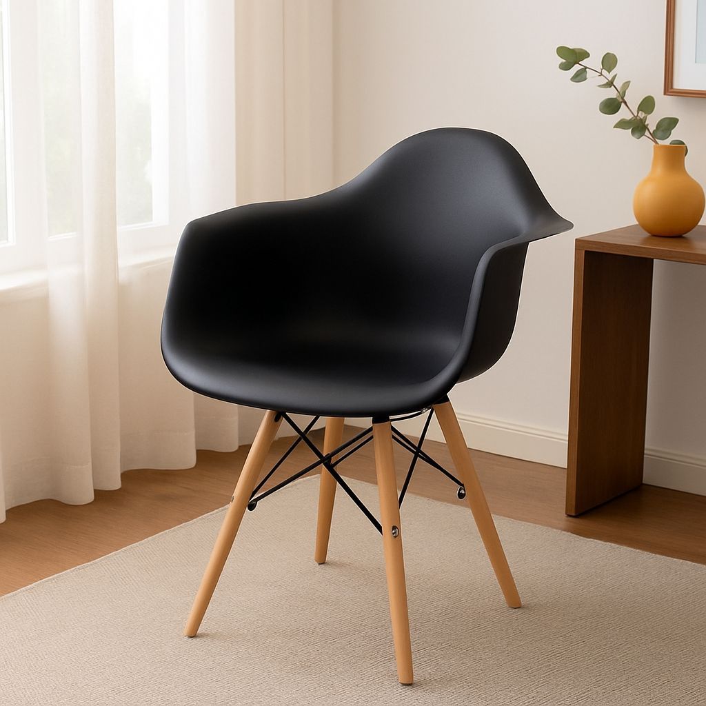 Cadeira Eames Com Braço Arm DSW Base em Madeira Sala Jantar