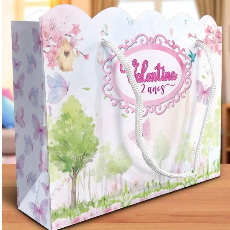 Sacolinha Jardim Encantado Borboleta Ondulada Personalizada Lembrancinha Kit Festa Sacola Aquarela