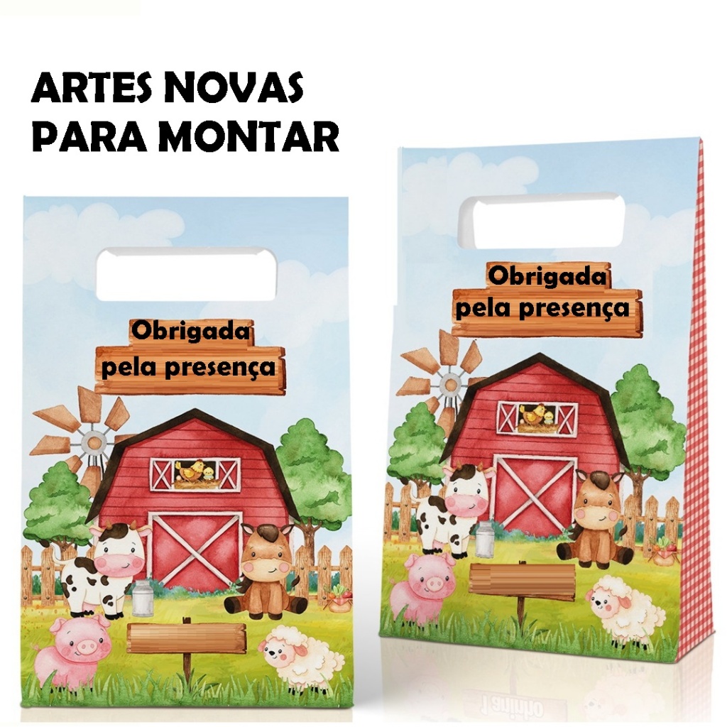 Sacolinha Surpresa Personalizada Fazendinha Vermelha Lembrancinhas para Festa Infantil