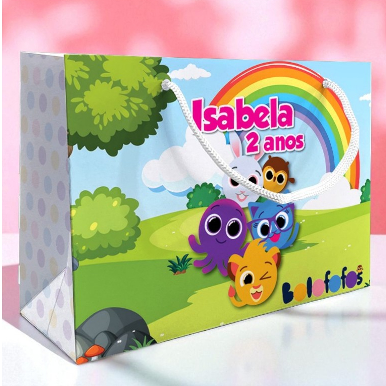 Sacolinha Bolofofo Personalizada Kit Festa Menina Lembrancinha Bolofofos Sacola Deitada Reta