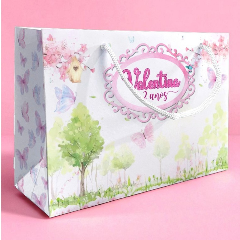 Sacolinha Jardim Encantado Personalizada Kit Festa Borboleta Lembrancinha Sacola Deitada Reta