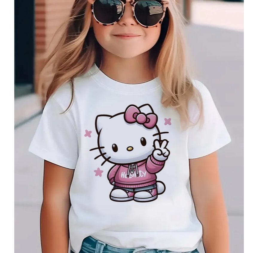Camiseta camisa blusa Infantil Feminina Hello Kitty paz 100% algodão