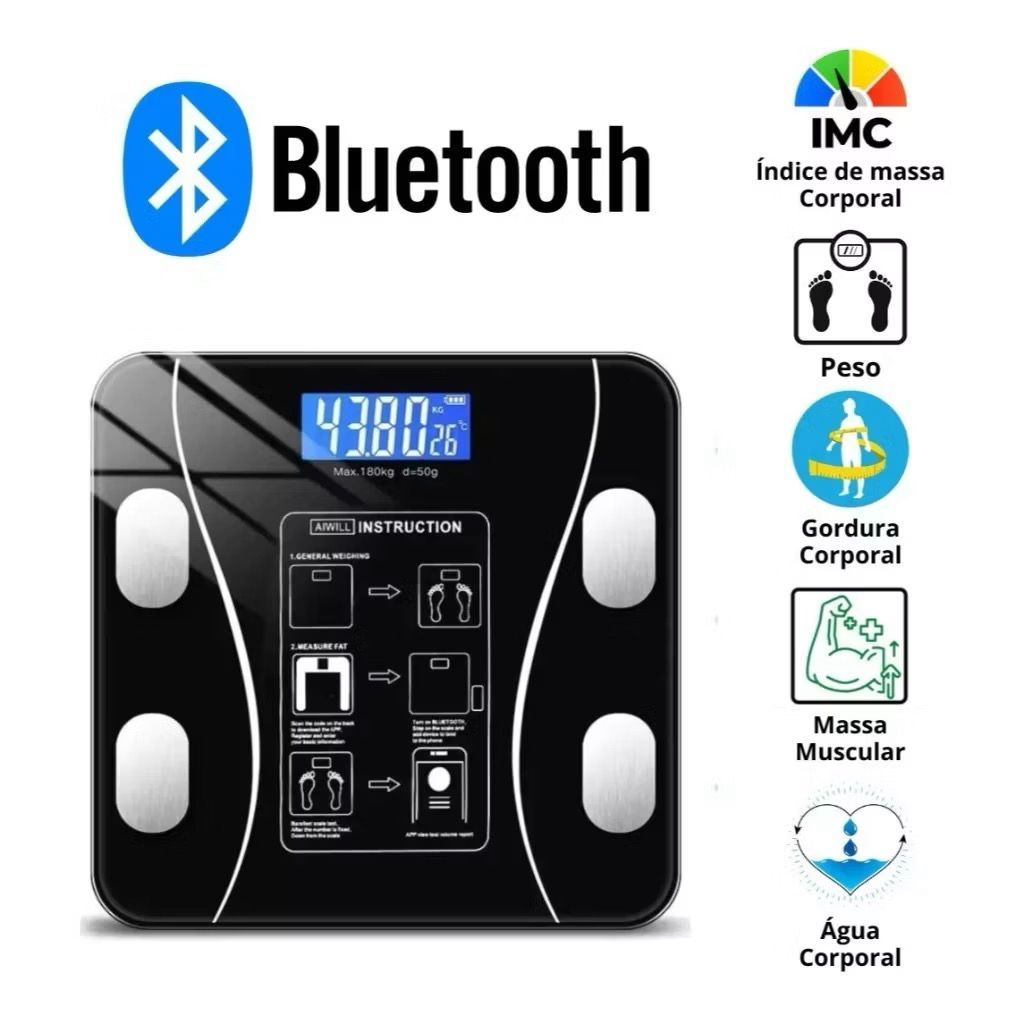 Balança Digital Bioimpedancia Bluetooth Corporal Até 180kg Resultado Pelo Celular Profissional