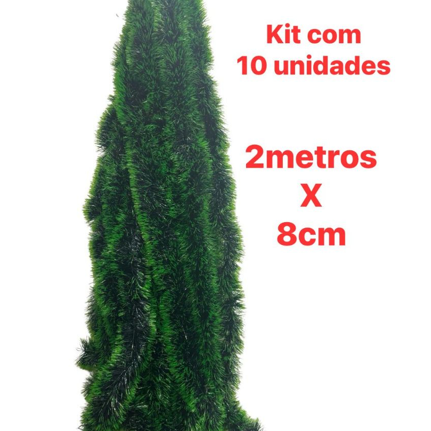 Kit 10 Festão Natal Verde 2metros x8cm Decoração Arvore De Natal Fosco