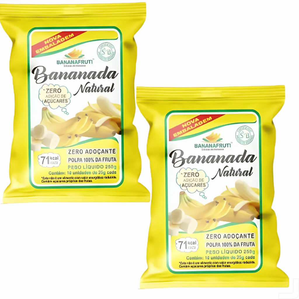 Bananada Natural Zero Açúcares 02 pacotes de 250g Bananafruti
