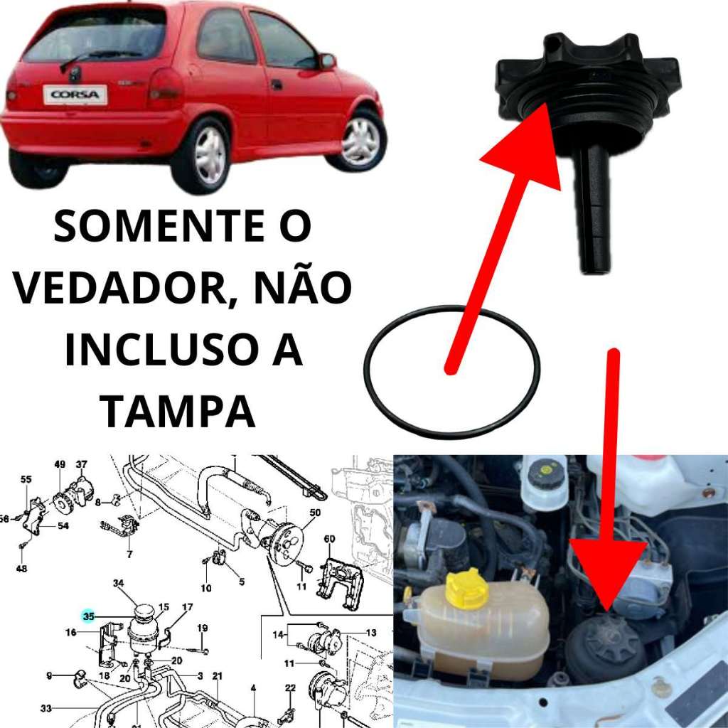 Vedador Da Tampa Reservatório Direção Hidráulica Corsa 1996 1997 1998 1999 2000 2001 a 2016