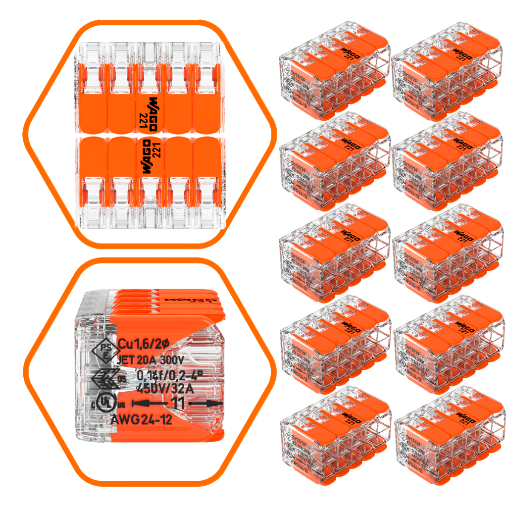 Kit 10 Peças Conector de Emenda Wago 221-420 10 Vias 32A 0,14 - 4mm² em Oferta na Shopee