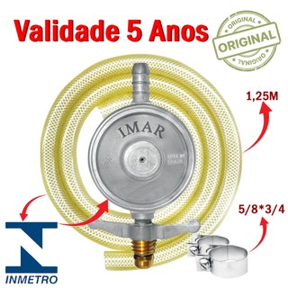 Kit Regulador De Gás GLP Fogão | Mangueira 1,25m 2 Abraçadeiras Válvula Imar Segurança
