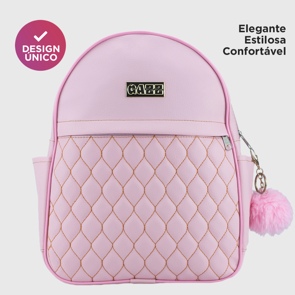Mochilinha Feminina Pequena Escolar Universitária Media Material Couro Reforçado Barata + Pompom em Oferta na Shopee