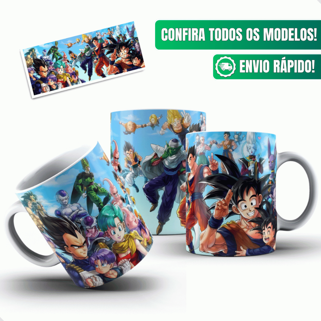 Caneca Dragon Ball Ceramica Personalizada 325ml Goku Vegeta Piccolo Gohan Trunks Androides Fusão em Oferta na Shopee