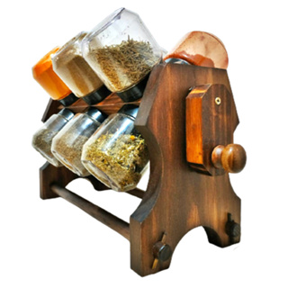 / Art & Lar / Porta Temperos de Madeira com Manivela Giratório em Oferta na Shopee