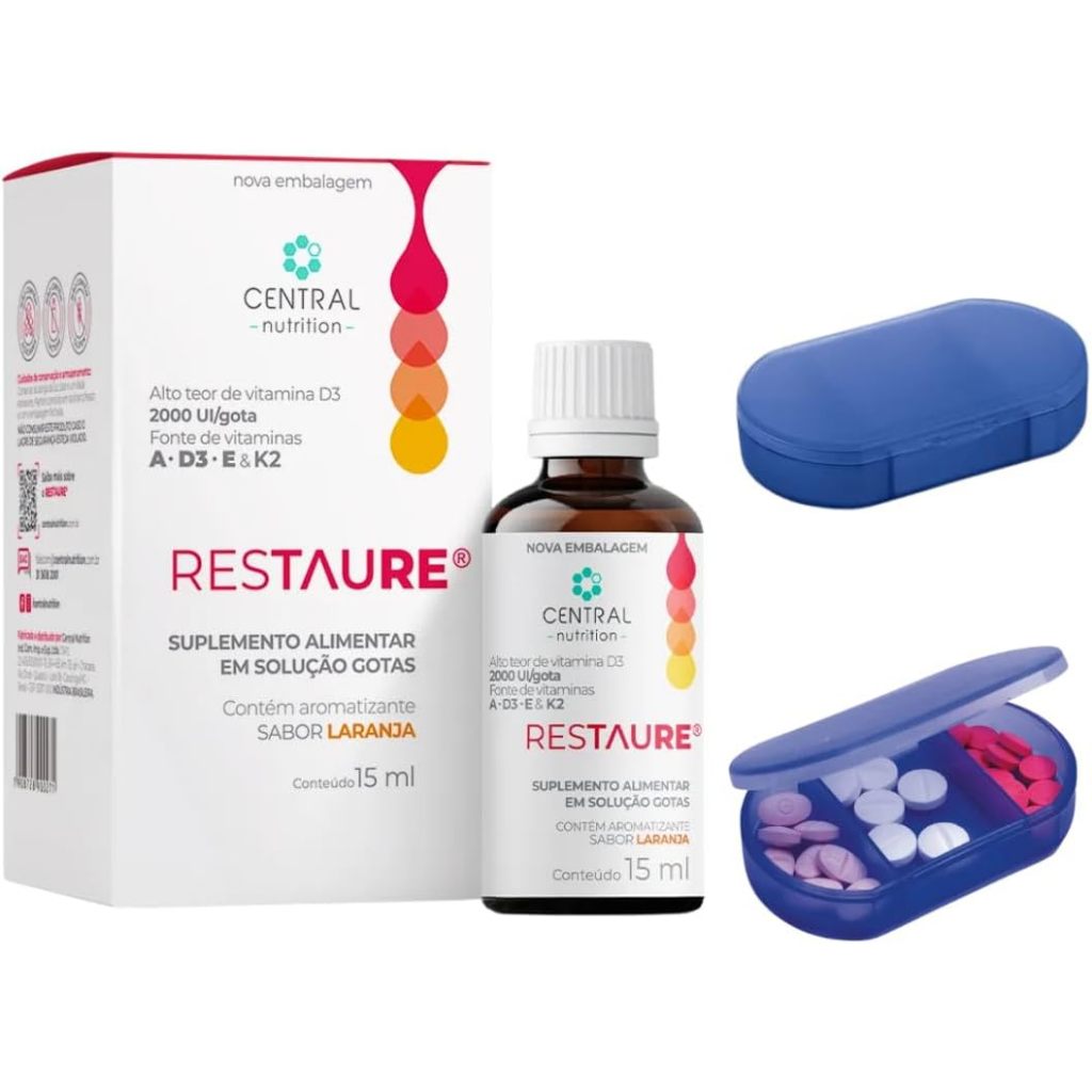 Restaure® 15ml Central Nutrition - Vitamina A, D3, E E K2 + Porta Cápsulas