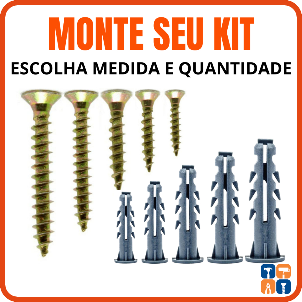 Monte Seu KIT de Parafuso e Bucha 5 - 6 - 7 - 8 - 10 Parede Kit Bucha com Anel Aba com Parafusos