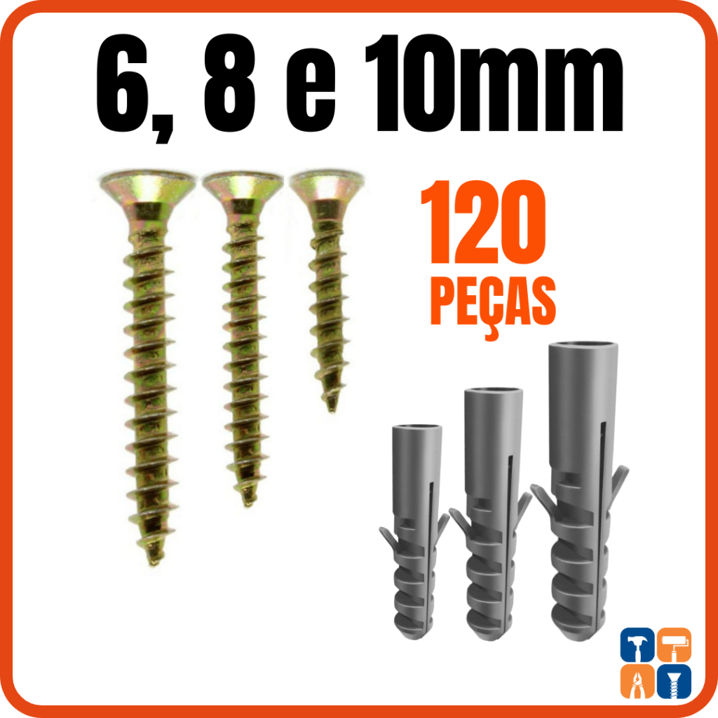 Kit Parafusos e Buchas 6mm 8mm 10mm com Kit Parafusos 6 8 10 Philips e Bucha Comum