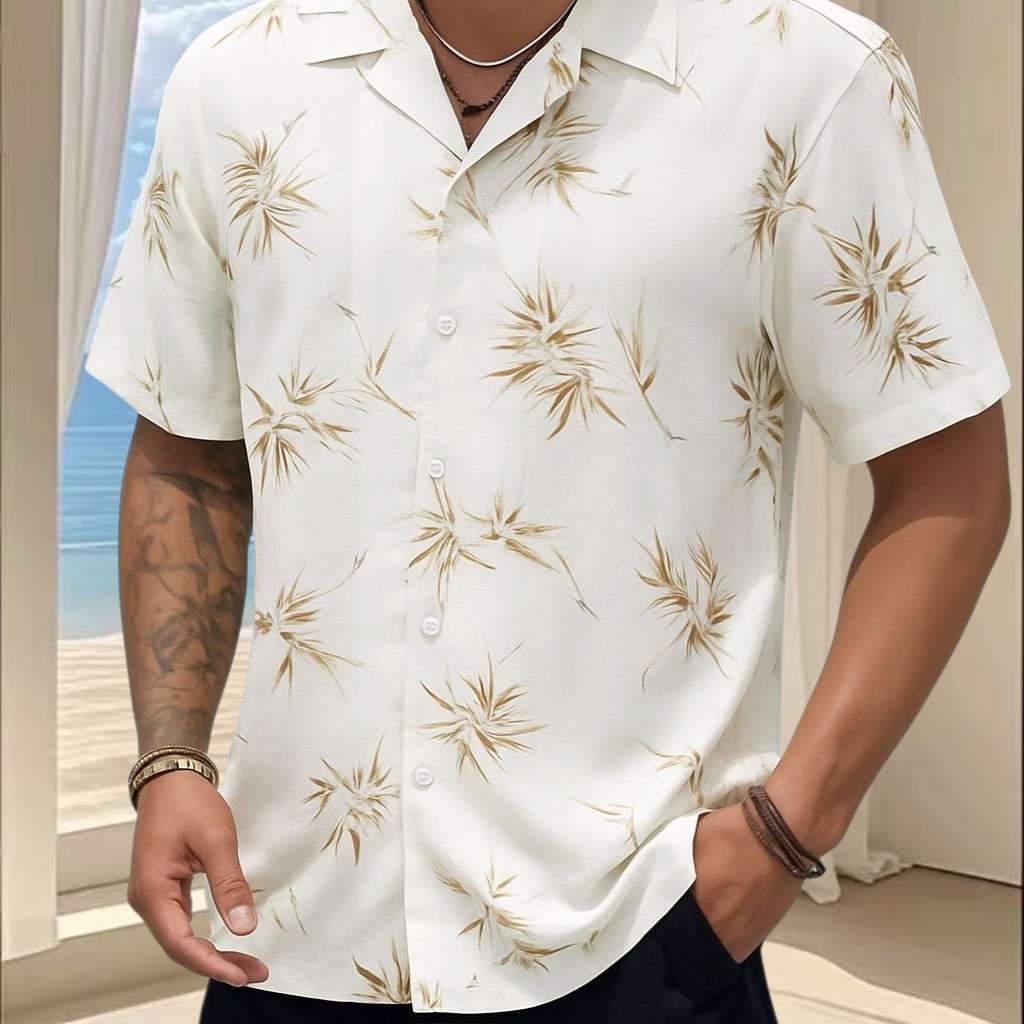 Floral Camisa Havaiana Praia Verão Masculino Manga Curta De Botão Tecido  Viscose