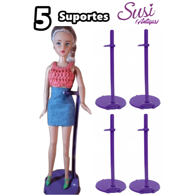 Kit 5 Suportes Para Boneca Susi Antiga Anos 60 70 80 Roxo Modelo Clássico Resistentes Expositores