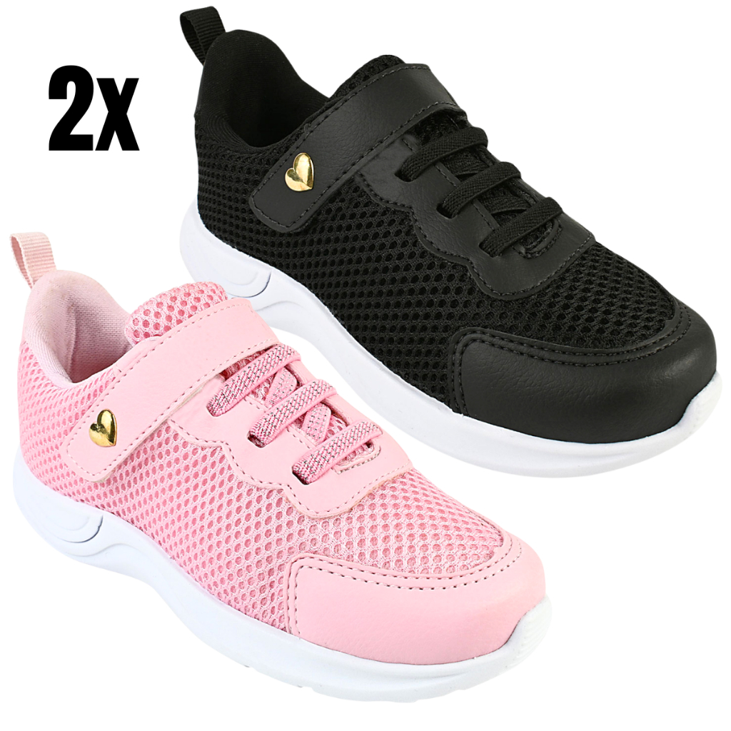Kit 2 Pares Tênis Infantil Menina Sapato Escolar Feminino Confortável e Resistente em Oferta na Shopee