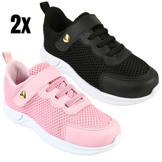 Kit 2 Pares Tênis Infantil Menina Sapato Escolar Feminino Confortável e Resistente em Oferta na Shopee