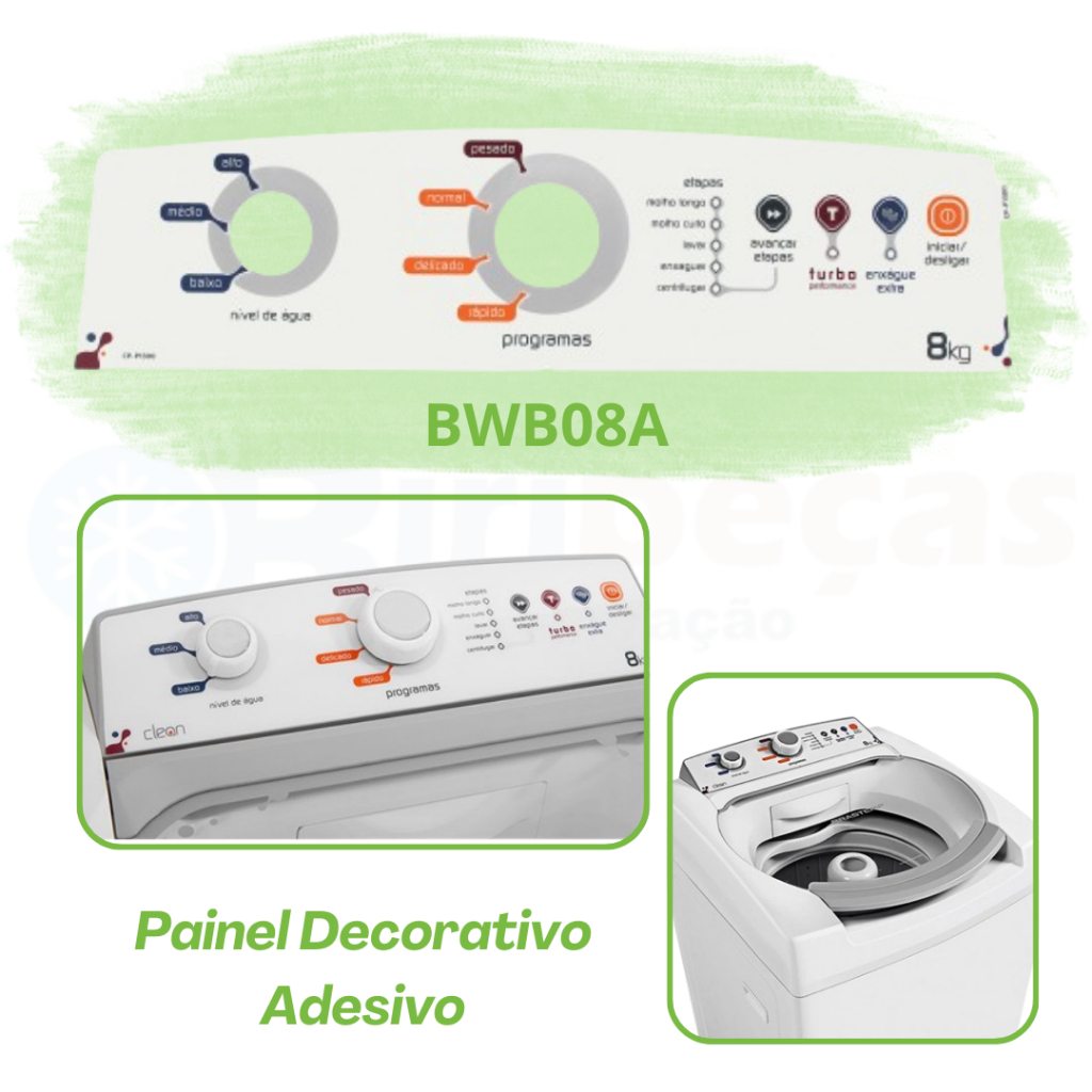 Painel decorativo adesivo compatível lavadora Brastemp Clean BWB08A