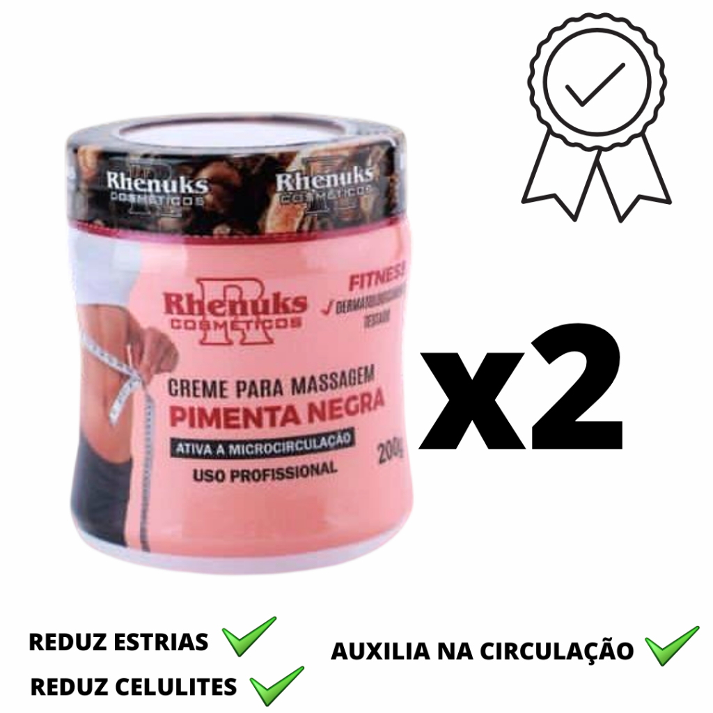 Kit 2 Gel Creme Massageador Pimenta Negra 200G  Anti Estrias E Celulites Redutor De Medidas
