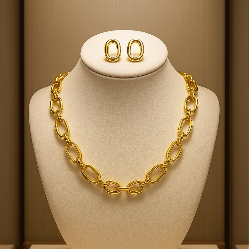 kit colar e Brinco Elo dourado em Oferta na Shopee