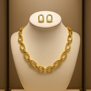 kit colar e Brinco Elo dourado em Oferta na Shopee