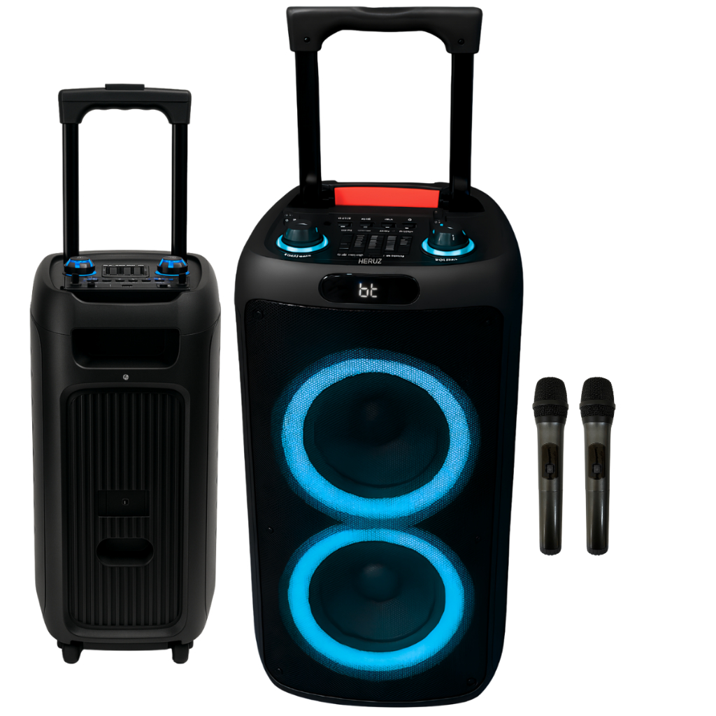 Caixa de Som Amplificada Grande HZ-2000 2 Microfones Sem Fio