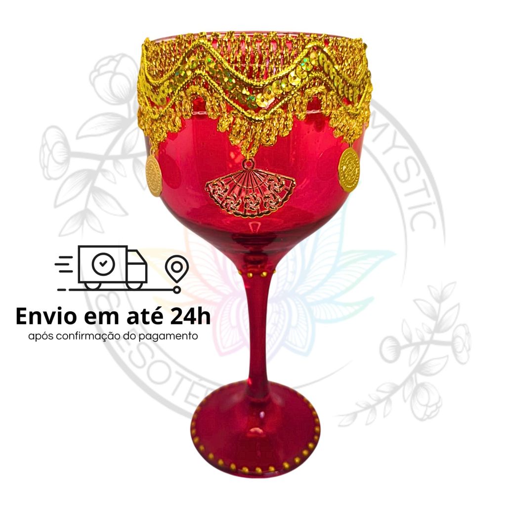 Taça Pomba Gira Cigana Vermelha Leque e Moedas Super Luxo 365ml – Umbanda Orixás